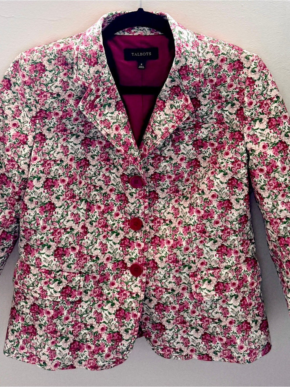 Talbots Pink Floral Quilted Blazer